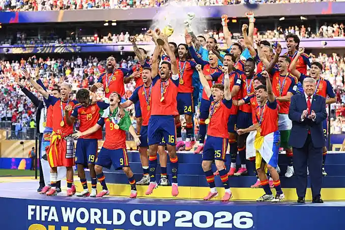 Spain players celebrating during their World Cup 2026 winning run